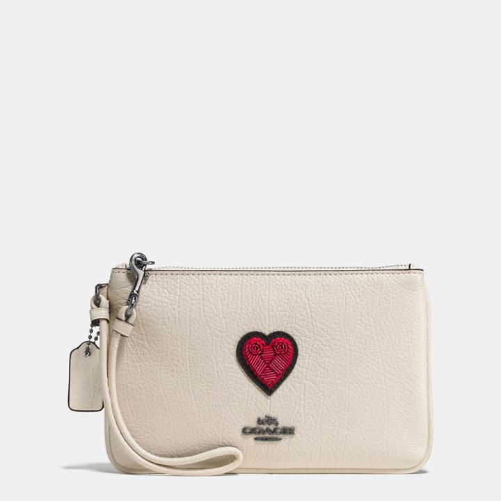 Coach Small Wristlet In Grain Leather With Souvenir Embroidery