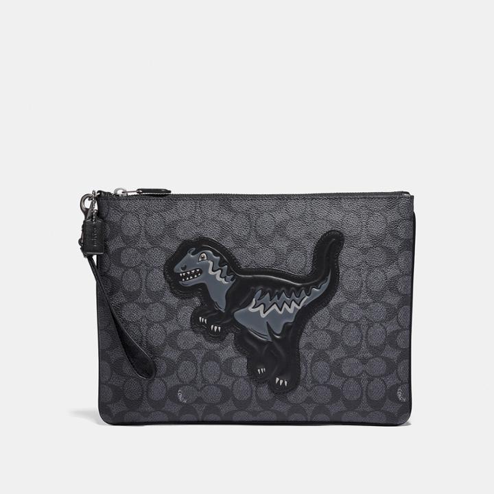 Coach Pouch 30 In Signature Canvas With Rexy