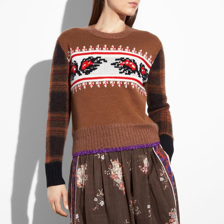Coach Leaf Plaid Sweater