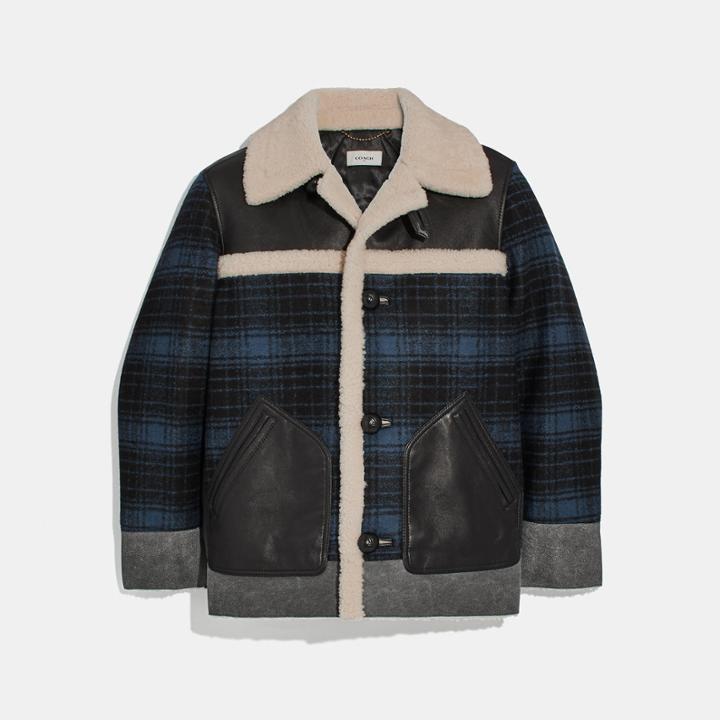 Coach Shearling And Plaid Jacket