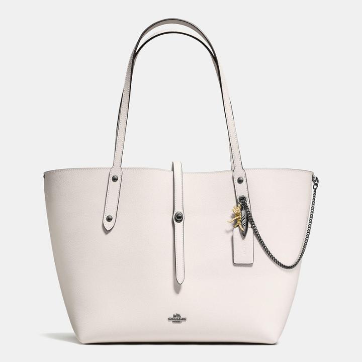 Coach Market Tote In Prairie Print Polished Pebble Leather With Rebel Charm