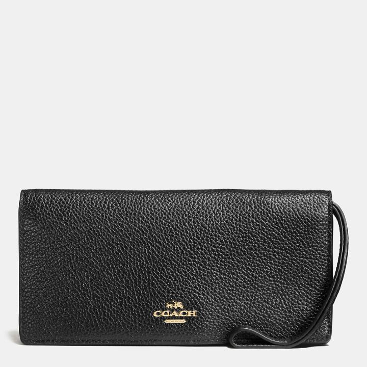 Coach Slim Wallet In Polished Pebble Leather