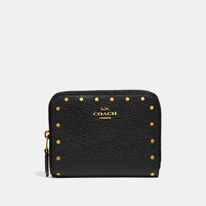 Coach Small Zip Around Wallet With Border Rivets
