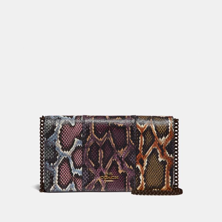 Coach Callie Foldover Chain Clutch In Colorblock Snakeskin