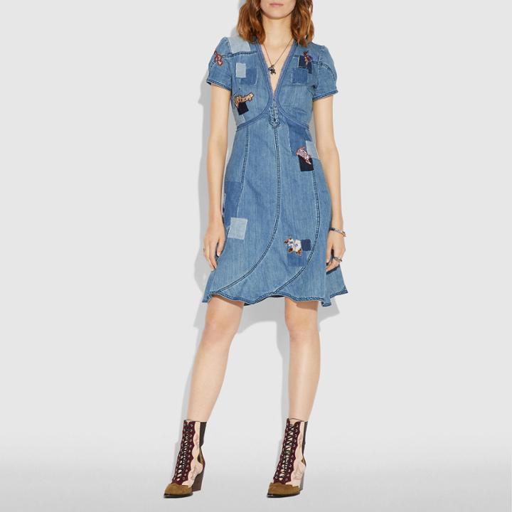Coach Embellished Denim Dress