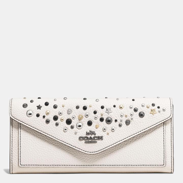 Coach Soft Wallet In Polished Pebble Leather With Star Rivets