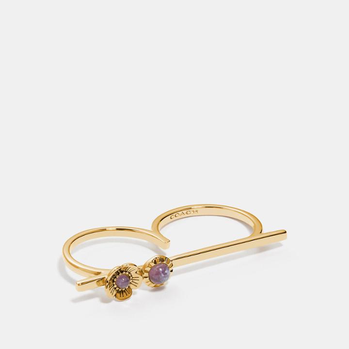 Coach 18k Gold Plated Sunburst Bar Ring
