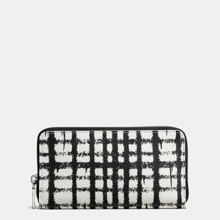 Coach Accordion Wallet In Pebble Leather With Wild Plaid Print