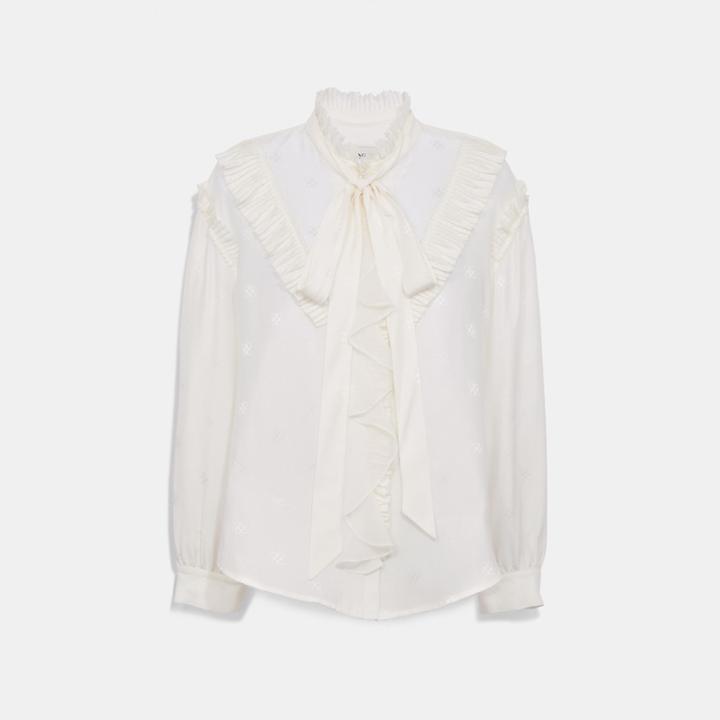 Coach Square Signature Jacquard Long Sleeve Prairie Top With Ruffles