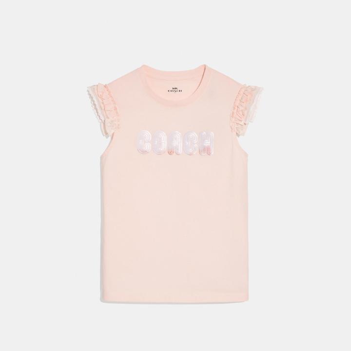 Coach Print T-shirt With Embroidered Cap Sleeves