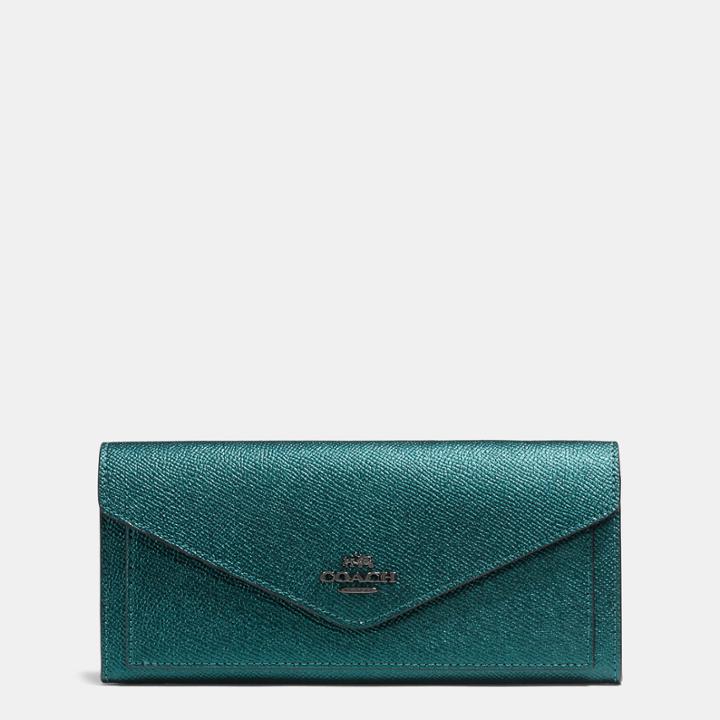 Coach Soft Wallet In Metallic Leather