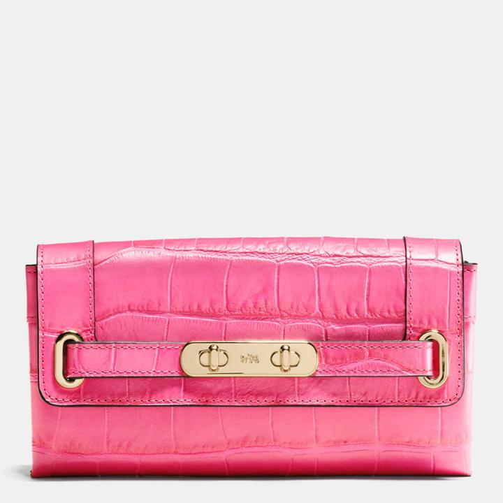 Coach Swagger Wallet In Croc Embossed Leather
