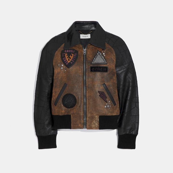 Coach Embellished Varsity Jacket With Patchwork Sleeves