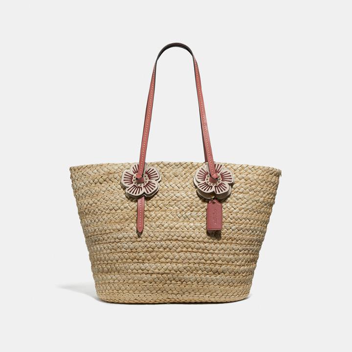 Coach Woven Tote With Tea Rose