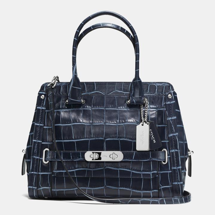 Coach Swagger Frame Satchel In Denim Croc Embossed Leather