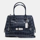 Coach Swagger Frame Satchel In Denim Croc Embossed Leather