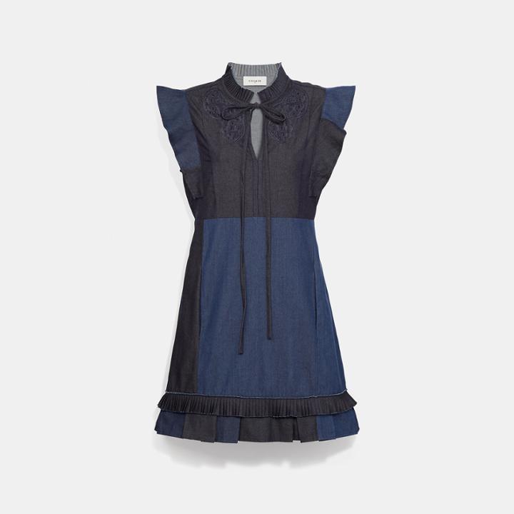 Coach Denim Patchwork Dress With Broderie Anglaise