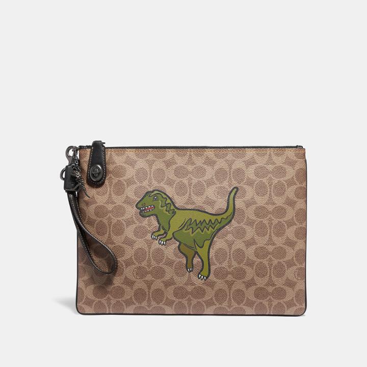 Coach Turnlock Pouch In Signature Canvas With Rexy