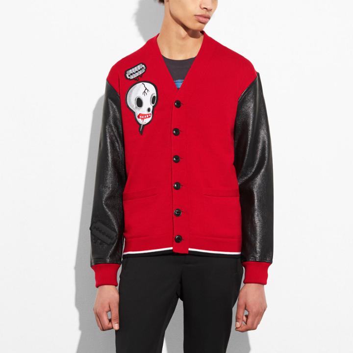 Coach V-neck Leather Sleeve Cardigan