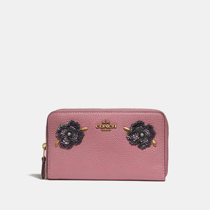 Coach Medium Zip Around Wallet With Leather Sequin Applique