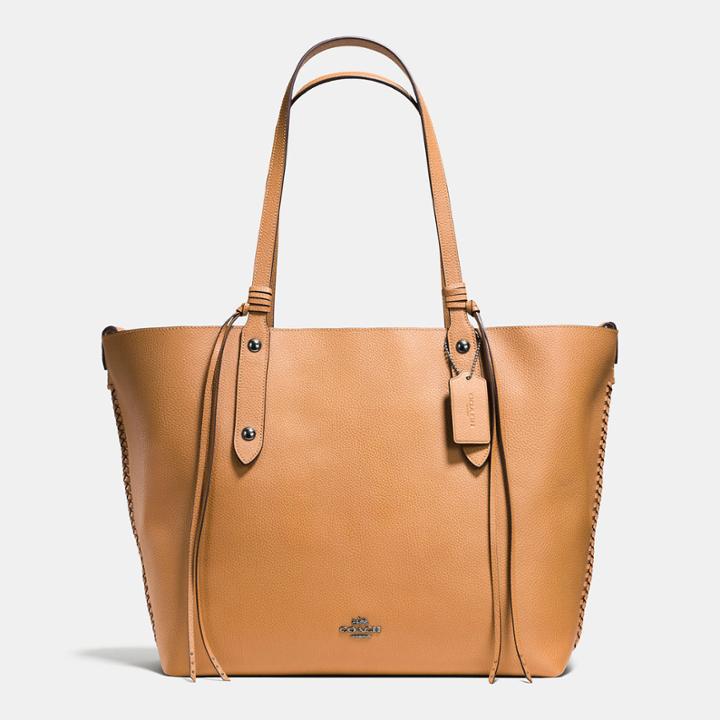 Coach Large Market Tote In Polished Pebble Leather With Whiplash Detail