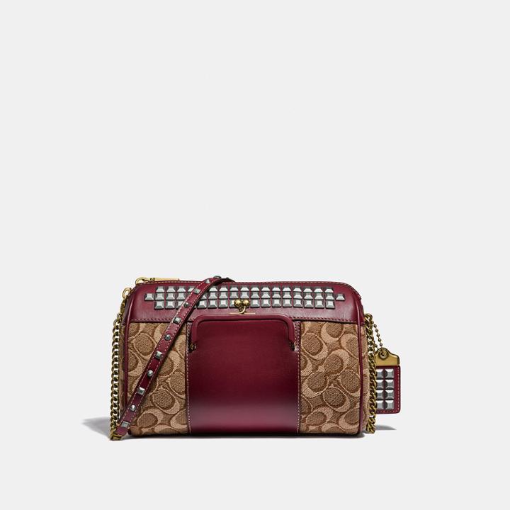 Coach Joni Crossbody In Signature Jacquard With Pyramid Rivets