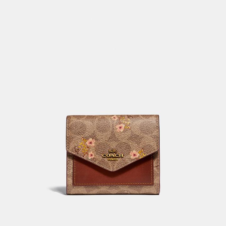 Coach Small Wallet In Signature Canvas With Floral Bow Print