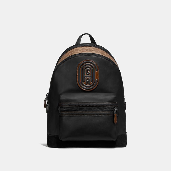 Coach Academy Backpack With Signature Canvas Blocking And Patch