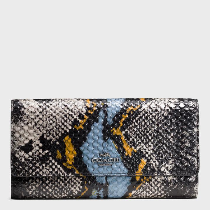 Coach Trifold Wallet In Exotic Embossed Leather