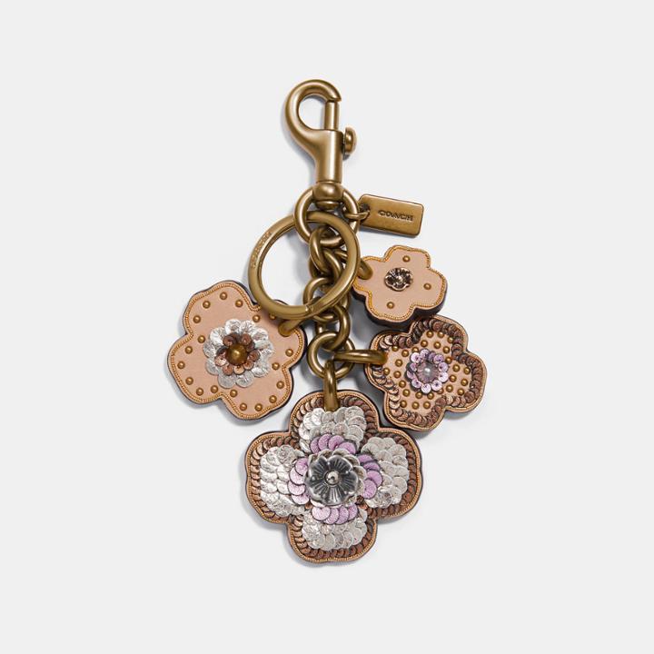 Coach Leather Sequin Applique Tea Rose Multi Bag Charm