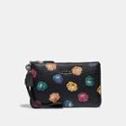 Coach Small Wristlet In Polished Pebble Leather With Rainbow Rose Print