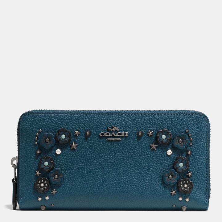 Coach Accordion Zip Wallet In Polished Pebble Leather With Willow Floral