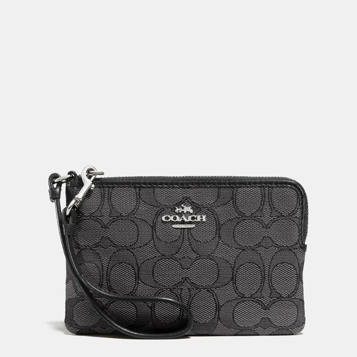 Coach Corner Zip Wristlet In Signature Fabric