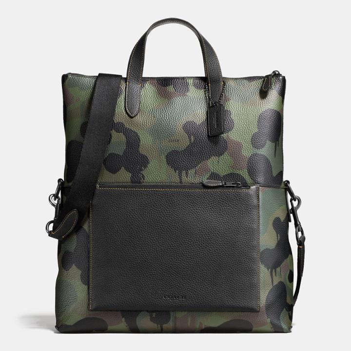 Coach Manhattan Foldover Tote In Pebble Leather With Wild Beast