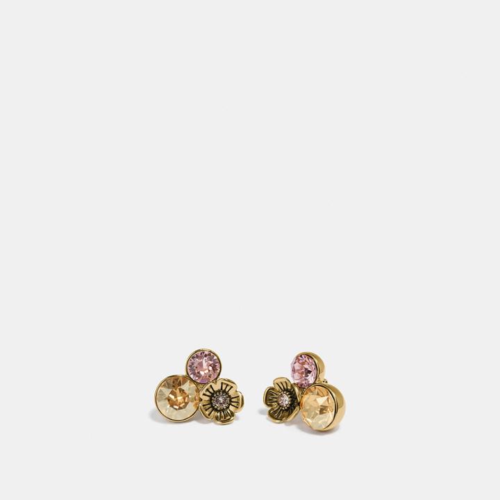 Coach Boxed Large Tea Rose Cluster Earrings