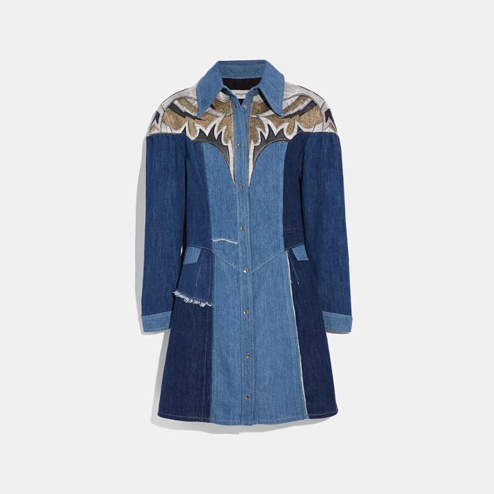 Coach Denim Leather Patchwork Dress