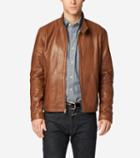Cole Haan Mens Burnished Lamb Leather Stand Collar Moto Jacket