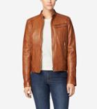 Cole Haan Womens Burnished Lamb Leather Band-collar Moto Jacket