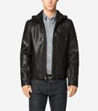 Cole Haan Mens Washed Leather Hooded Moto Jacket