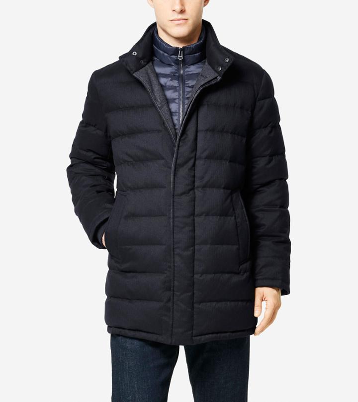 Cole Haan Men's Flannel Down Stand Collar Coat