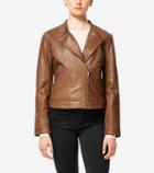 Cole Haan Womens Smooth Lambskin Asymmetric Baseball Jacket