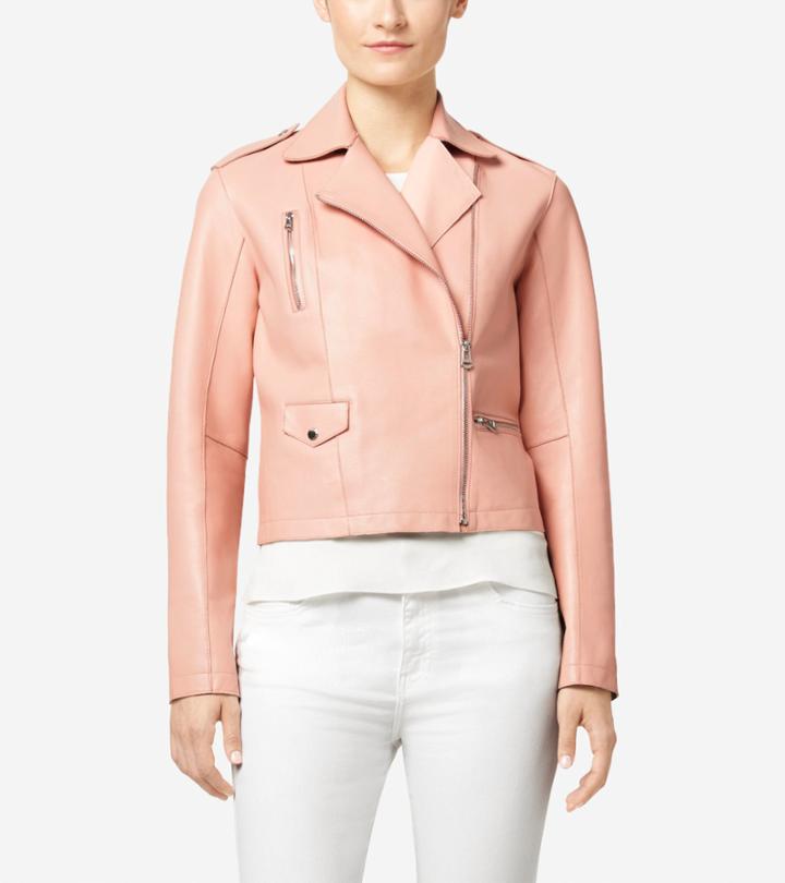 Cole Haan Women's Asymmetrical Bonded Leather Moto Jacket