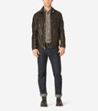 Cole Haan Mens Vintage Leather Shirt Collar Jacket