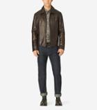 Cole Haan Mens Smooth Leather Shirt Collar Jacket