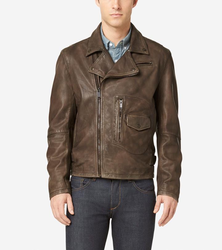 Cole Haan Men's Matte Leather Rider Jacket