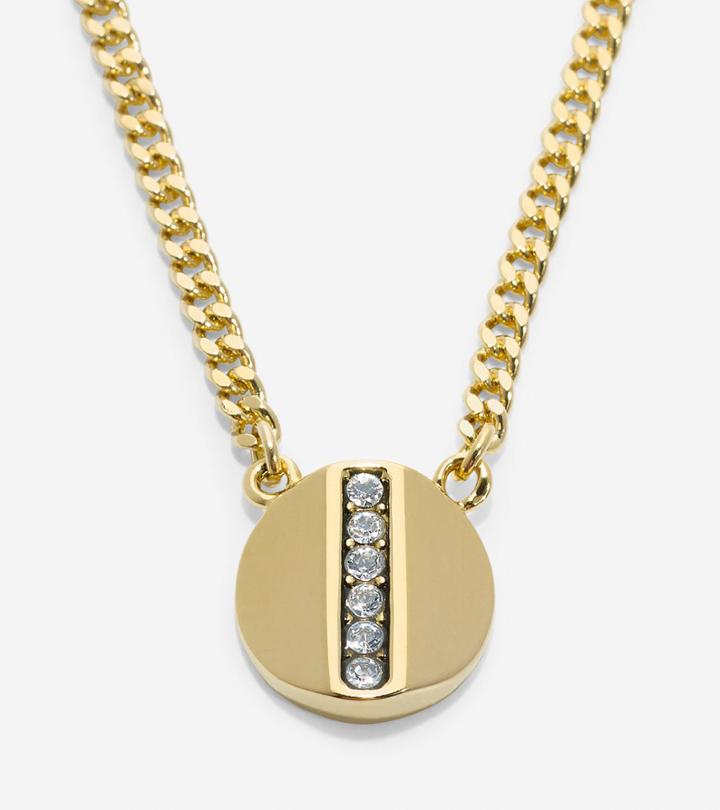 Cole Haan Womens Round Pave Swarovski Bar Pendant Necklace