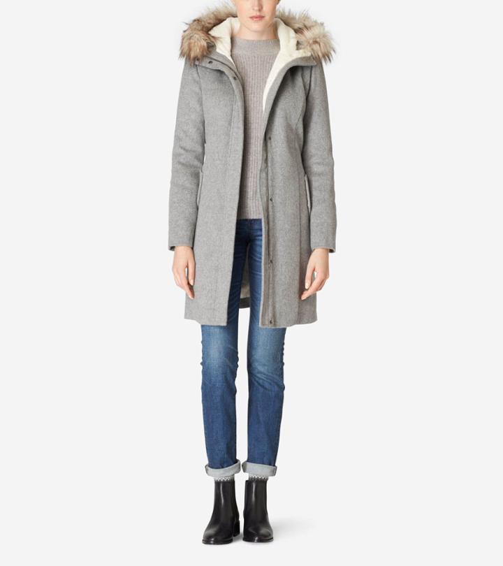Cole Haan Womens Striccato Wool Hooded Parka