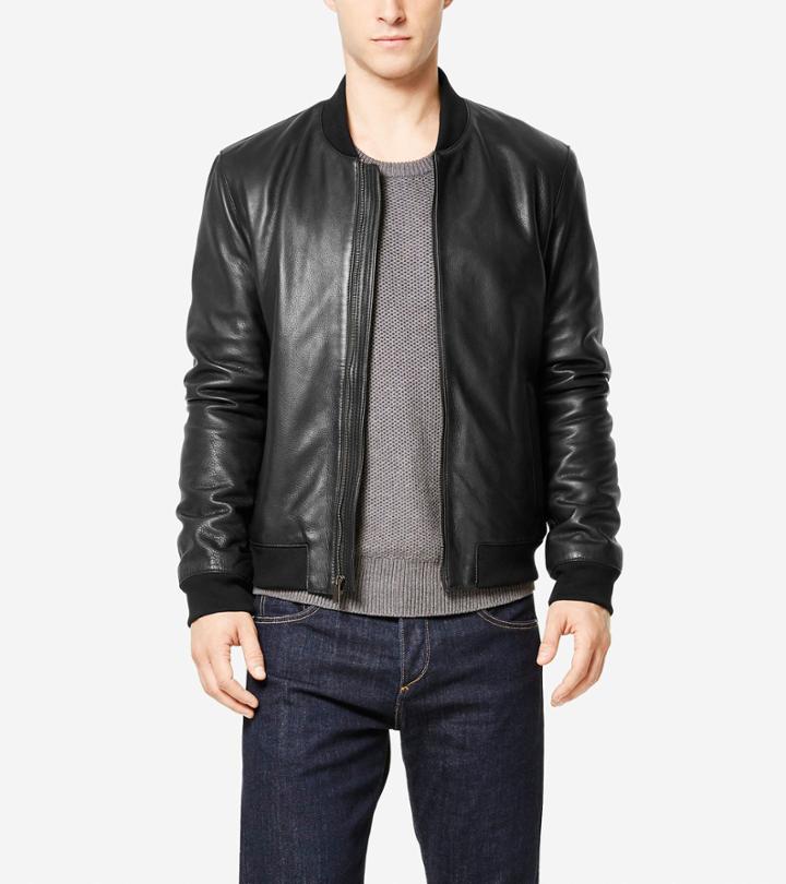 Cole Haan Men's Spanish Grainy Leather Varsity Jacket