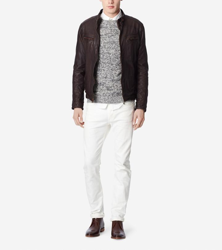 Cole Haan Mens Washed Leather Moto Jacket