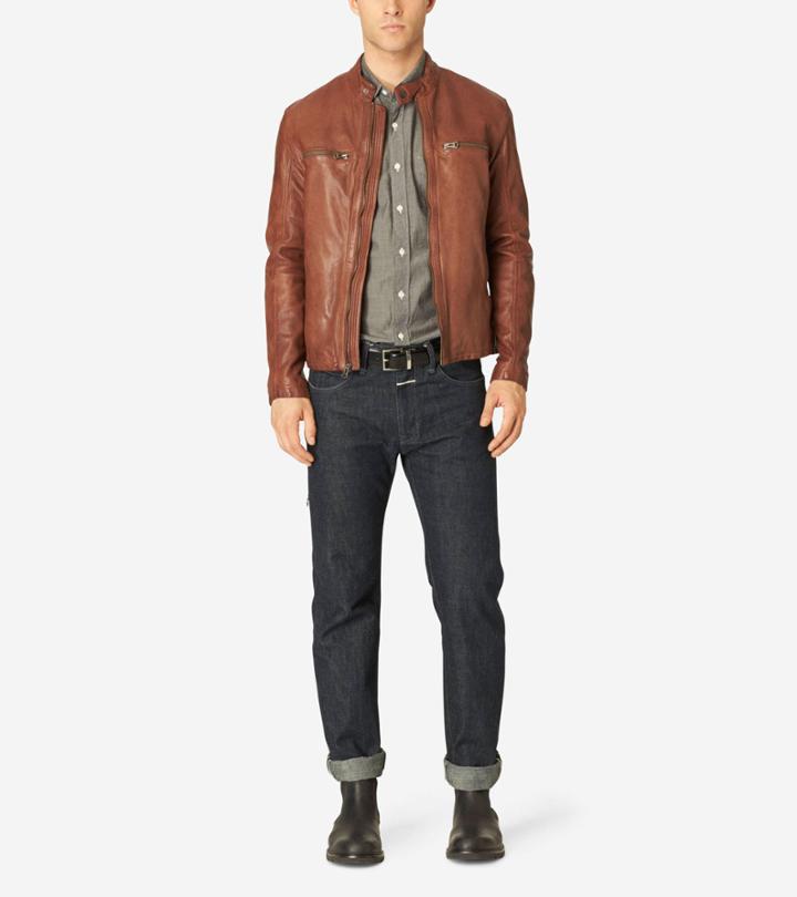Cole Haan Mens Vintage Leather Moto Jacket